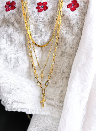 AKBO Key And Cross Layered Jewelry