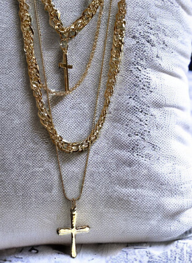 Double Crucifix Layered Jewelry