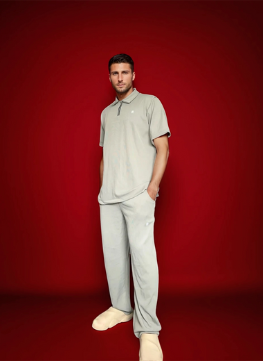 AKBO Plus size male's short sleeve zip up