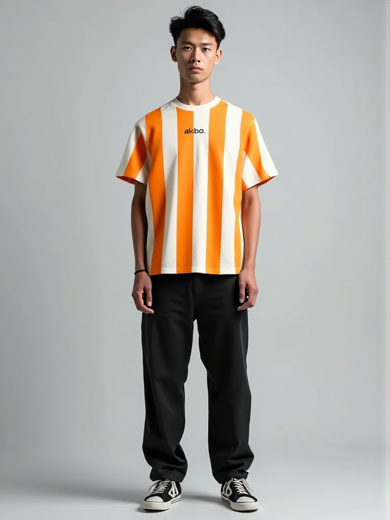 AKBO Men's Parallel Stripes Loose Fit Tee