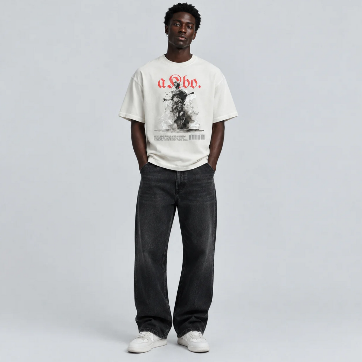 AKBO Men's Barcoded Loose Fit Tee