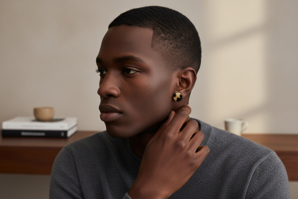 Mammoth Fossil Stud Men's Accessary Jewelry-3