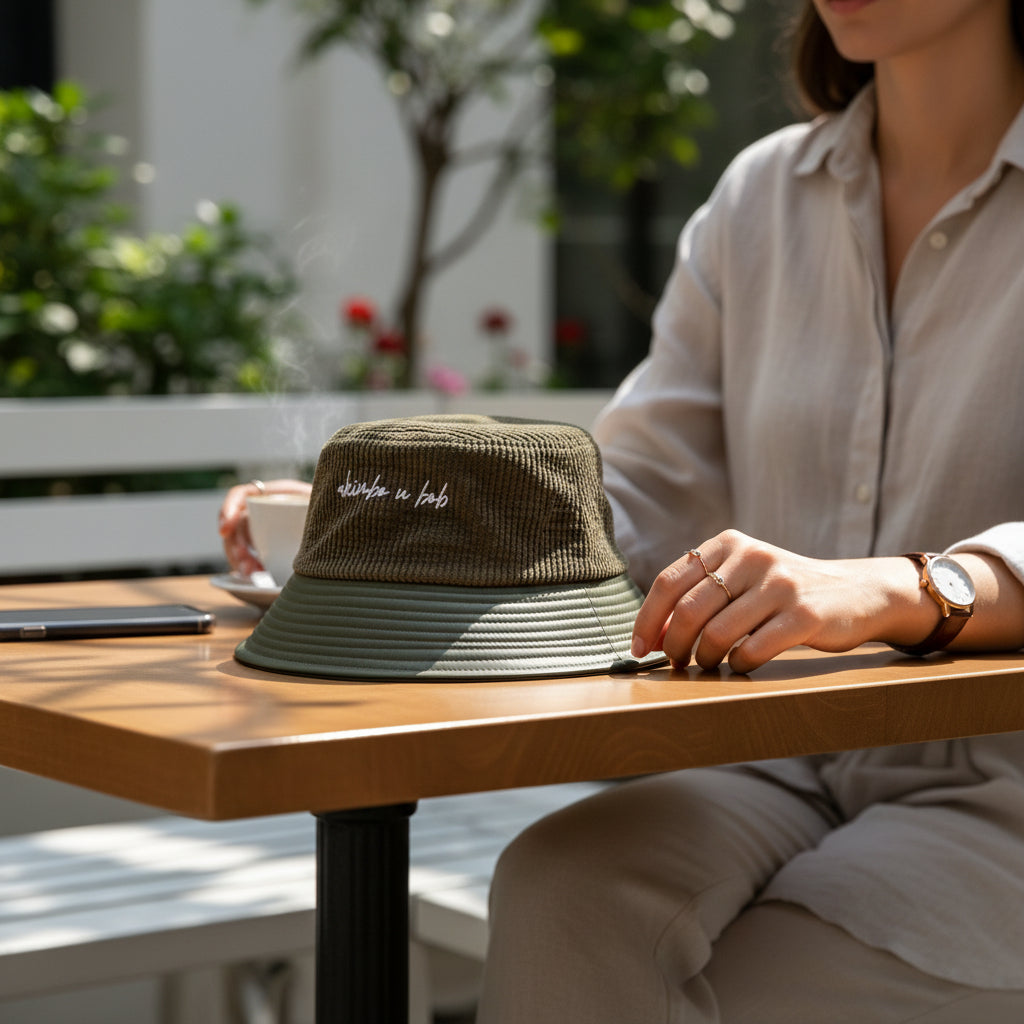 Akimbo n Bob corded velveteen Bucket Chapeau