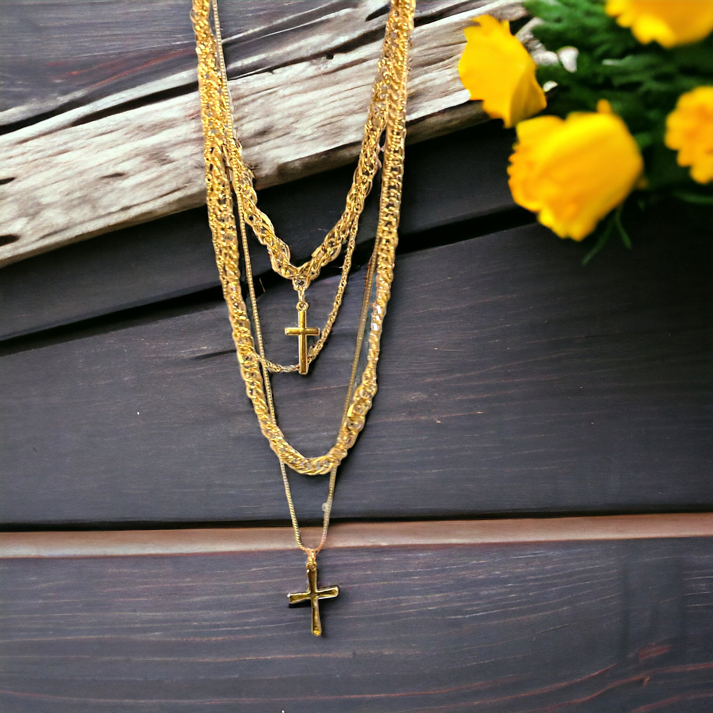Double Crucifix Layered Jewelry Garb Accessary-4