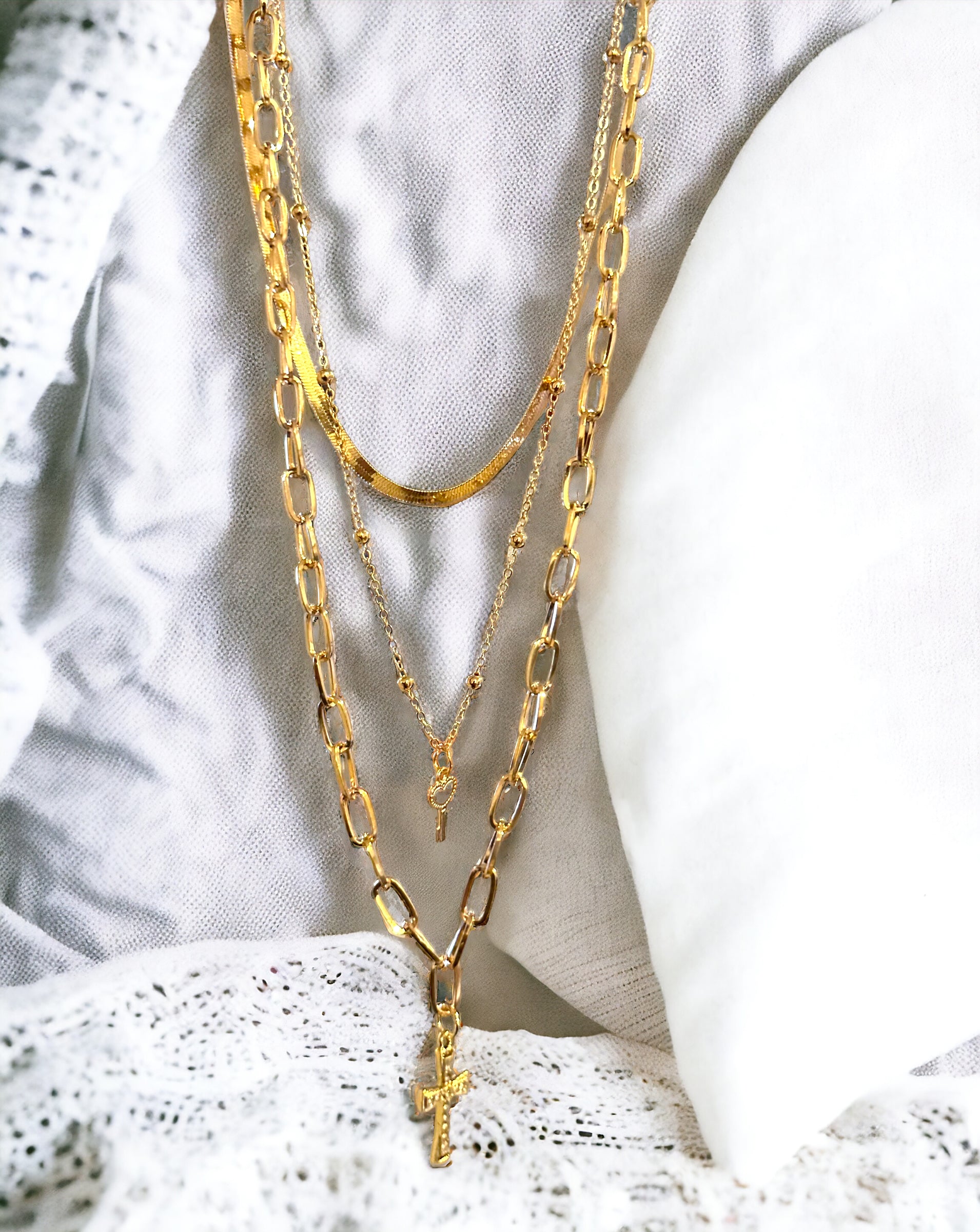 AKBO Key And Cross Layered Jewelry Garb Accessary-3