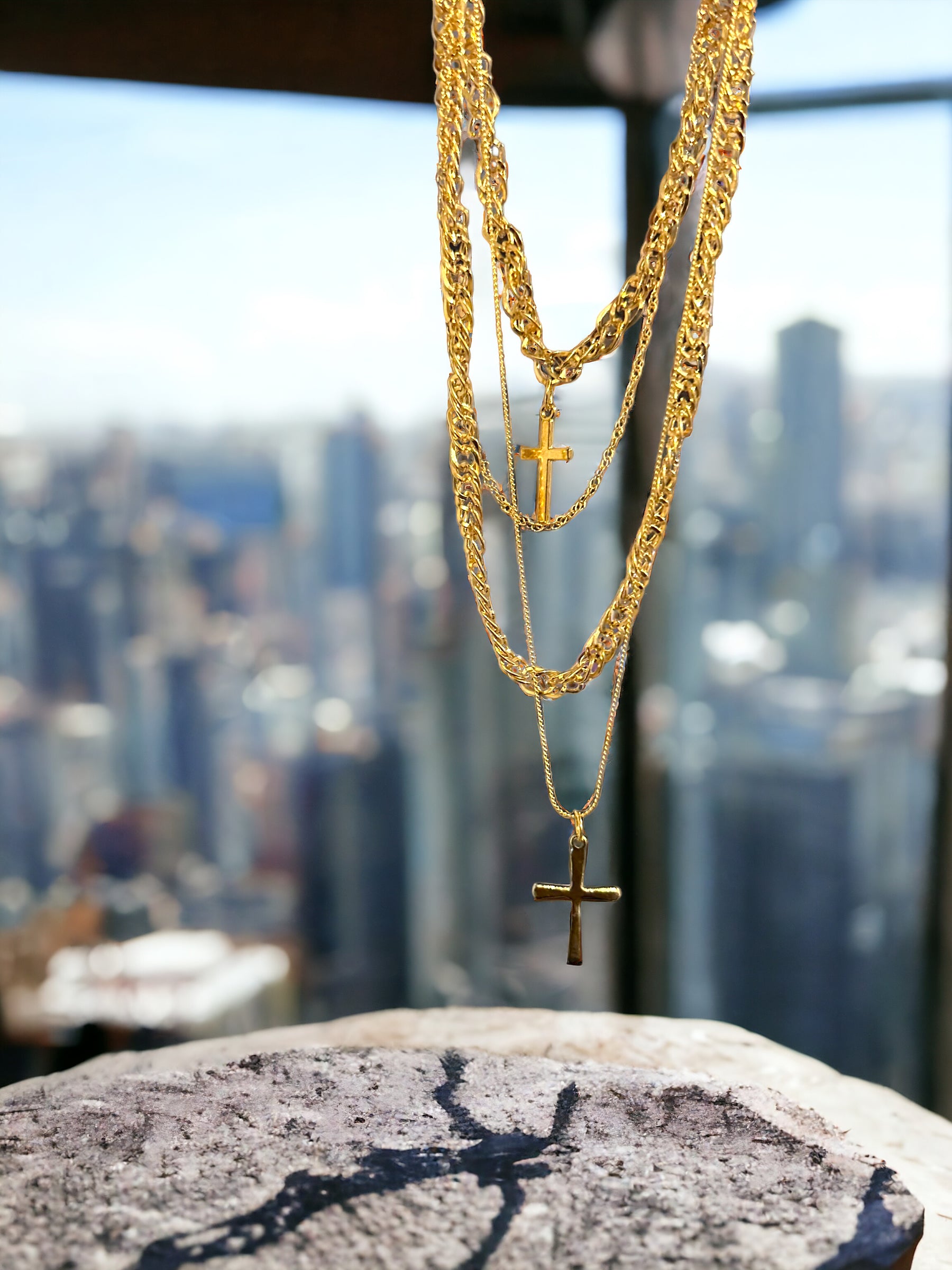 Double Crucifix Layered Jewelry Garb Accessary-5