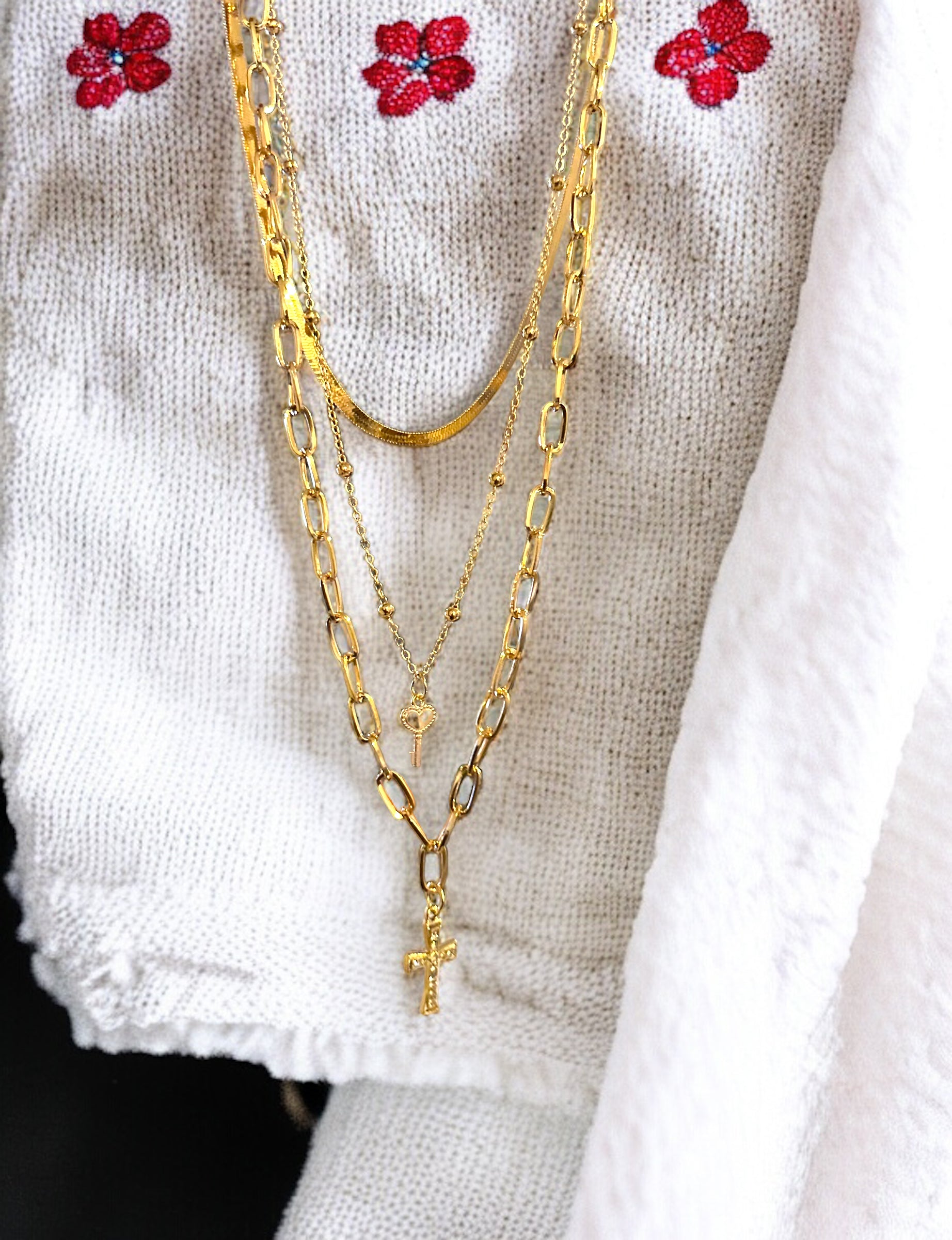 AKBO Key And Cross Layered Jewelry Garb Accessary