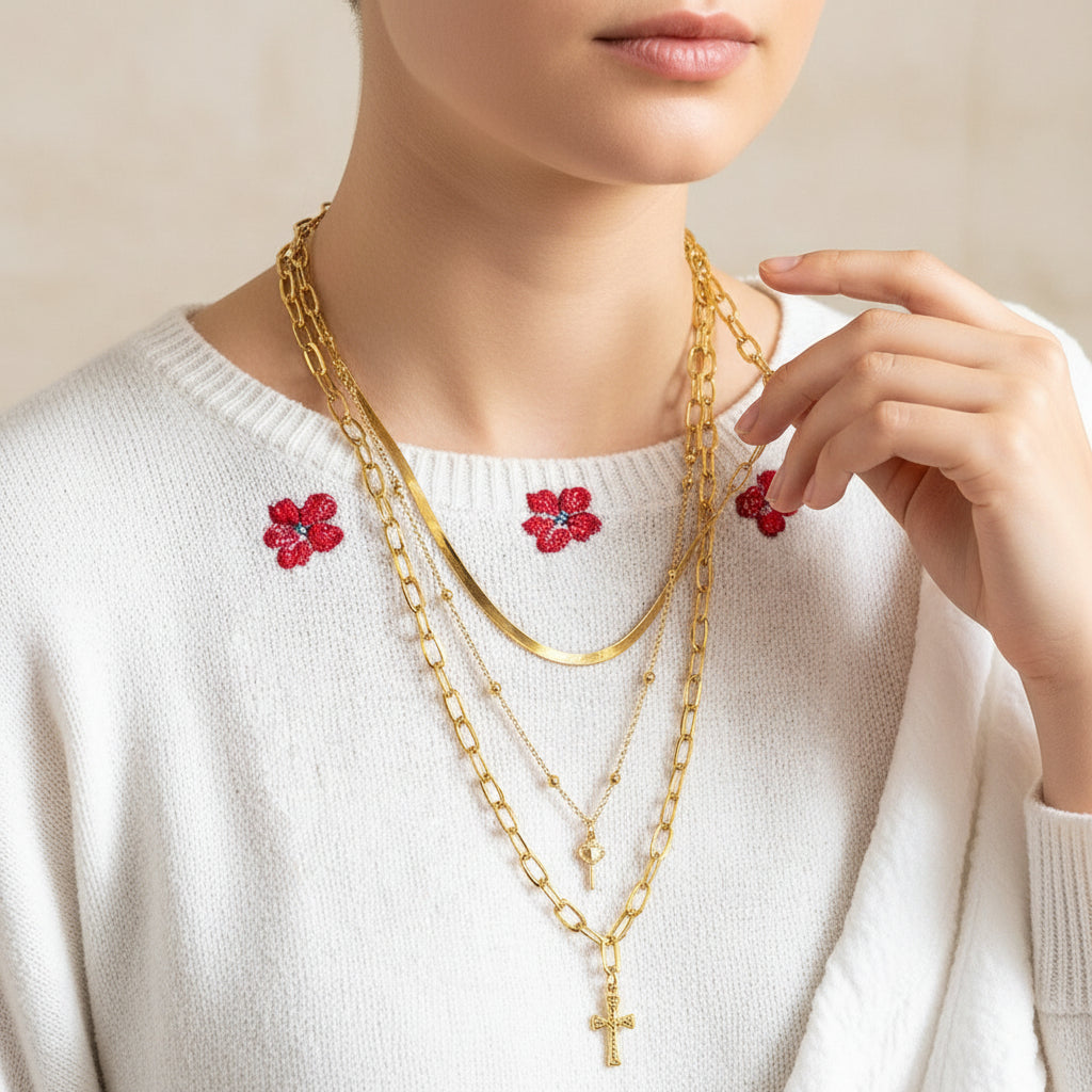 AKBO Key And Cross Layered Jewelry Garb Accessary