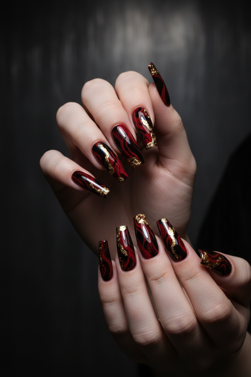 Long nails with design