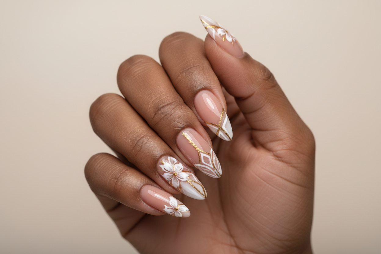 Medium nail cut with design