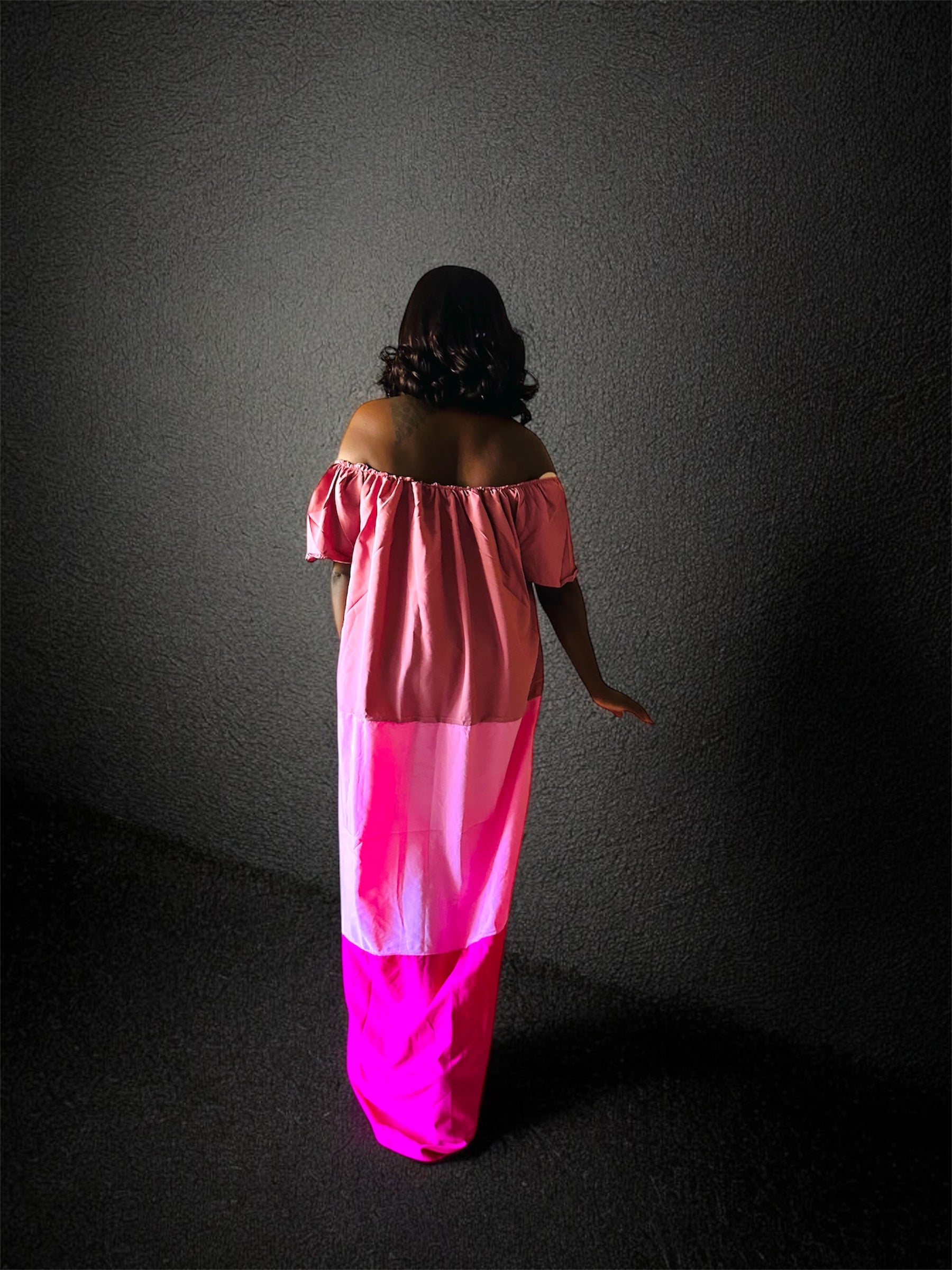 AKBO Off-shoulder Garb Tri Pink Shades Boubou Dress